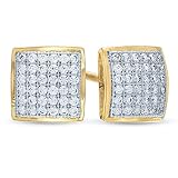 Square Iced Cz Two Tone Yellow Gold Plated 925 Sterling Silver Hip Hop Men's Screw Back Earrings