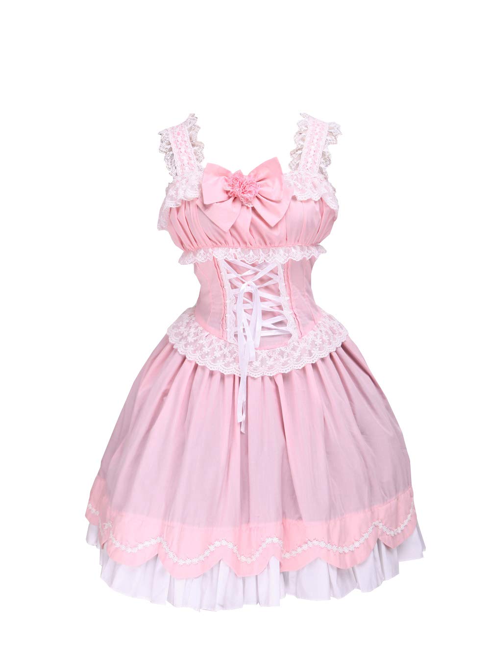 An*Tai*Na* Women's Pink Antaina Cotton Halter Lace Ruffle Sweet Victorian Lolita Cosplay Dress,M