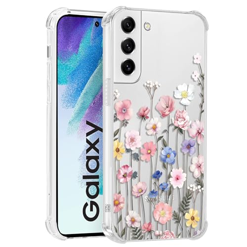 Yirlbey Transparente Coque pour Samsung Galaxy S21 FE 5G, Fleur Aesthetic Motif Étui Mignon Design Housse pour Filles, Silicone Cover Antichoc Anti-Rayures Bumper Case...