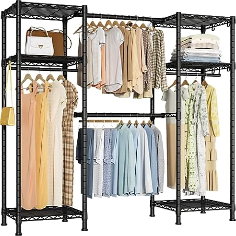 Ulif E7 Garment Rack, Heavy Duty Clothes Storage System with Extendable Hangers Rods, Metal Clothe Rack with 6 Wire Shelves, (52.3"-72") W x 14.5" D x 71.2" H, Load 838 LBS Cover