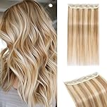 MY-LADY Real Human Hair Clip in Extensions One Piece 5 Clips 8 Inch Straight Seamless 3/4 Head Coverage for Fine Thin Hair 40g #12/613 Golden Brown Mix Bleach Blonde