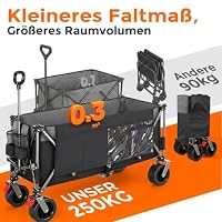 Citybay Bollerwagen Faltbar 300L, 250 KG Belastbar, All-Terrain-Räder & Doppelbremsen, Verstellbarer Griff & Seitentasche，Strand/Wanderung/Camping/Einkauf, Schwarz – Ansicht 2