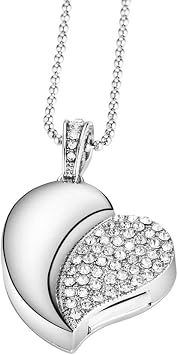 USB Flash Drive, Diamond Heart 8GB / 16GB / 32GB USB2.0 Waterproof USB Memory Stick Date Storage Pendrive Thumb Drives (16GB, Silver Heart)