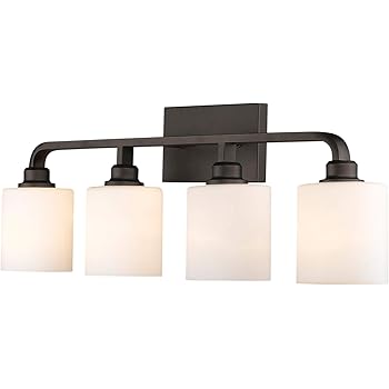 Amazon Com Zeyu 4 Light Vanity Light 30 Inch Bathroom Vanity Wall Sconce For Bathroom Oil Rubbed Bronze Finish With Frosted Glass Shade 2101 4 Orb Home Improvement