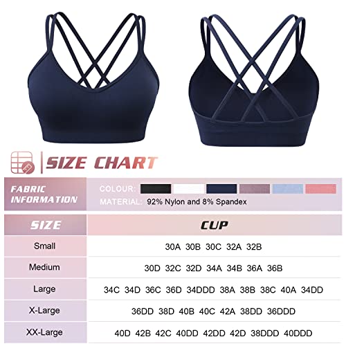 Image of VEQKING Strappy Cross Back Women Sports Bra Pack for Medium Support Workout | Removable Padded Cups, Spaghetti Strap, Comfort Seamless Wirefree, Soft Breathable Fabric, for Gym /Yoga /Pilates /Walking /Daily