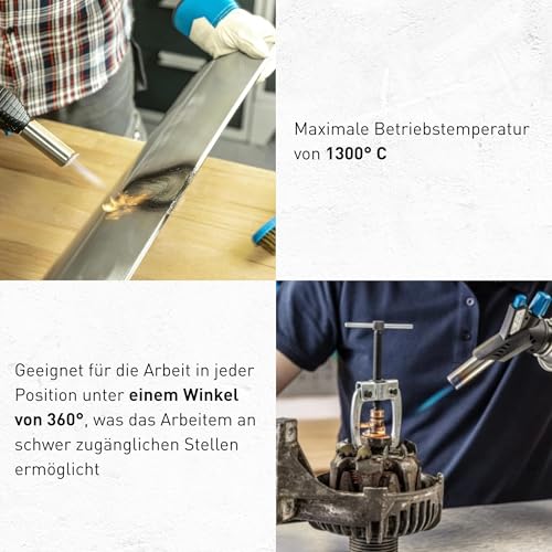 Högert Technik - Lötbrenner - Gasbrenner für den Haushalt, Gastronomie, Fischerei, Handwerks- und Autowerkstätten - START/STOP-Taste - 3600-Winkel-Arbeit - maximale Betriebstemperatur: 1300° C