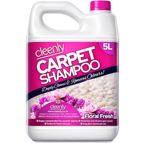 Cleenly Carpet Shampoo Cleaner Solution (5 litres) Safe for All Carpet Cleaning Machines - Effectively Removes Pet Odours, Floral Fresh