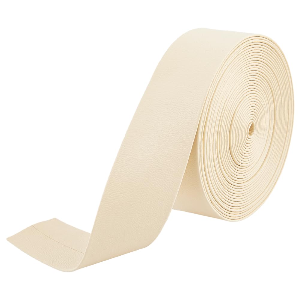 GORGECRAFT 30mm Wide Faux Flat Leather Cord 5m Foldover Leather Strips Beige PU Edge Trimming 1mm Thick Lambskin Texture Leatherette Straps Braiding Thread for DIY Crafts Bracelet Jewelry Making
