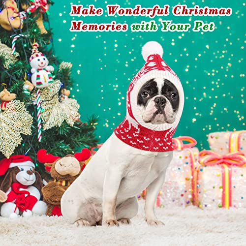 Pawaboo Weihnachtsmütze für Hunde, Lustige Gestrickte Weihnachtsmütze mit Bommel, Gehäkelte Snood-Wintermütze mit Ohrenklappen, Halswärmer-Kapuze für Mittelgroße Hunde, M, Weihnachtshirsch Rot