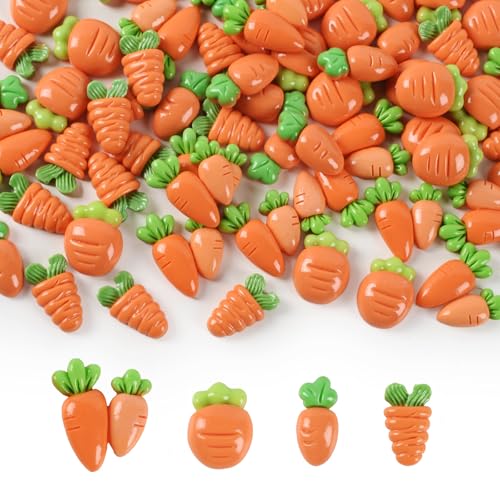 Hanycon 80pcs Easter Carrot Decoration Artificial Carrot Resin Flatback Vegetable Embellishments Craft for Home House Grocery Photography Party Decoration
