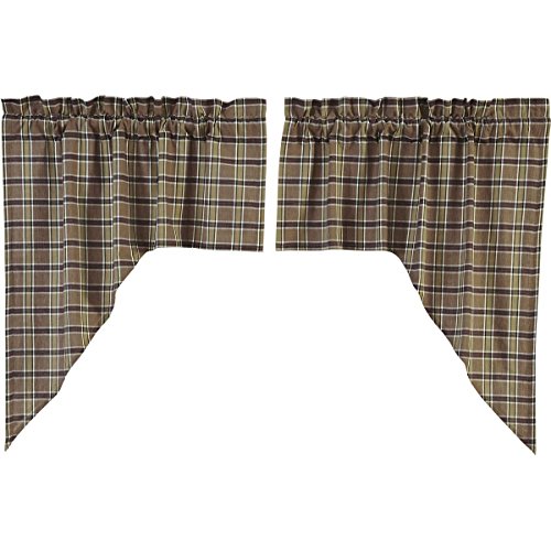 VHC Brands Rustic Lodge Kitchen Window Curtains Wyatt Swag Pair Khaki Tan