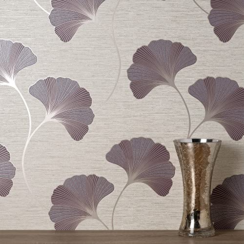 Fine Decor Miya Ginkgo SIDEWALL Plum - Image 3