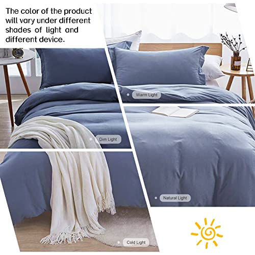Dreaming Wapiti Duvet Cover Queen,Washed Microfiber Haze Blue Queen Size Duvet Cover Set,Solid Color - Soft and Breathable with Zipper Closure & Corner Ties (Haze Blue, Queen)