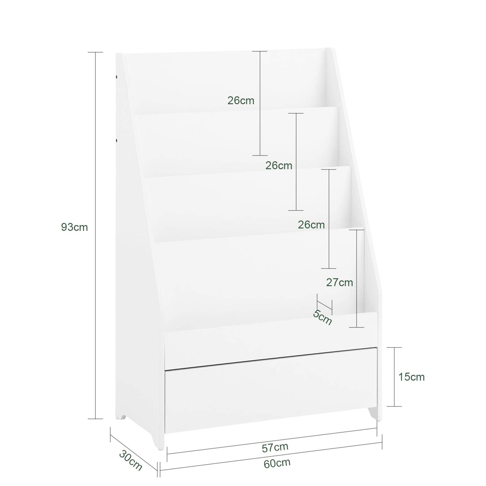 SoBuy KMB112-W regał dziecięcy z 4 półkami, regał na książki, regał stojący, biały, szer. x wys. x gł.: ok. 60 x 93 x 30 cm