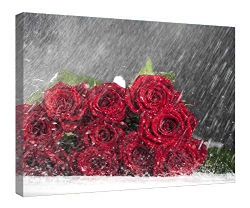 Toile roses rouges encadrée en bois de 40x50 cm pour décoration murale
