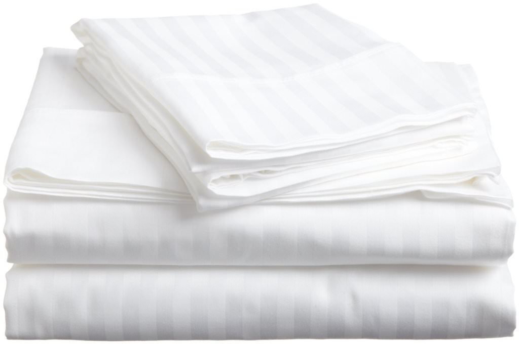 LUXURIOUS BEDDING UK Double Size 800 Thread Count New Soft Egyptian Cotton 20" Inch Deep Pocket Six (6) Piece Bed Sheet Set(1 PC Fitted,1 PC Flat,4 PC Pillow Cases) White Striped