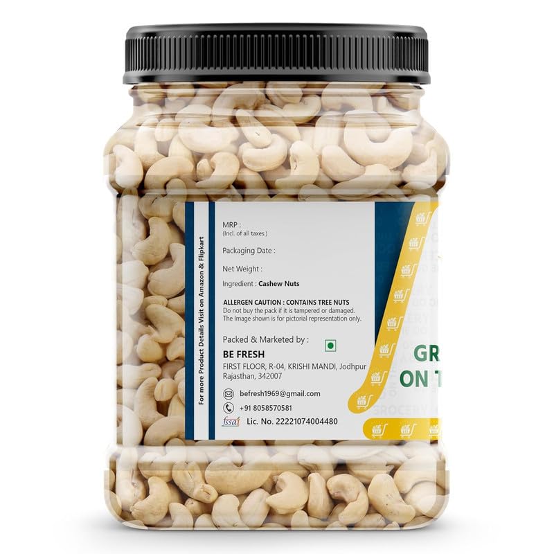GROCERY ON THE GO Pure Cashews Whole/Kaju Whole Crunchy Cashew Healthy Snack Dry Fruits, Kaju, Gluten Free & High Protein 1kg 1