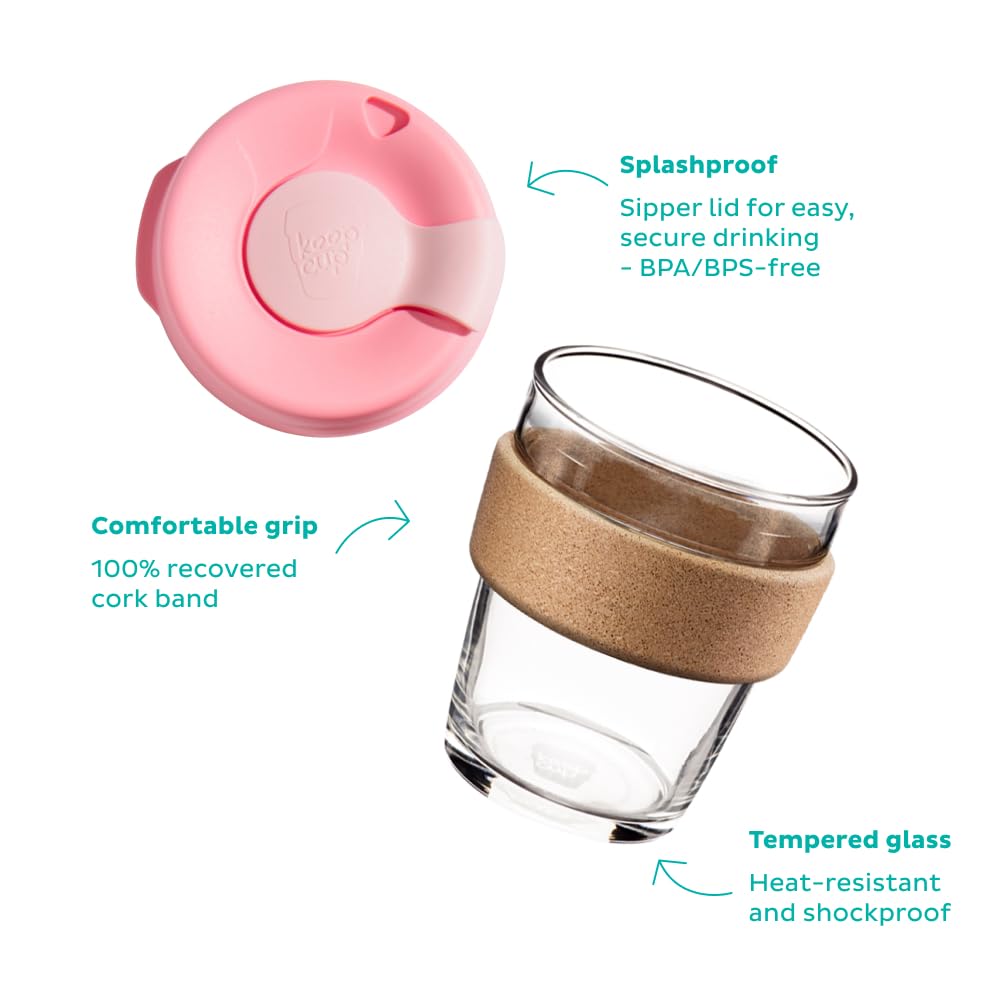 KeepCup Brew Cork - Reusable Coffee Cup Tempered Glass and Natural Cork, M 12oz/340ml - Frappe - Image 3