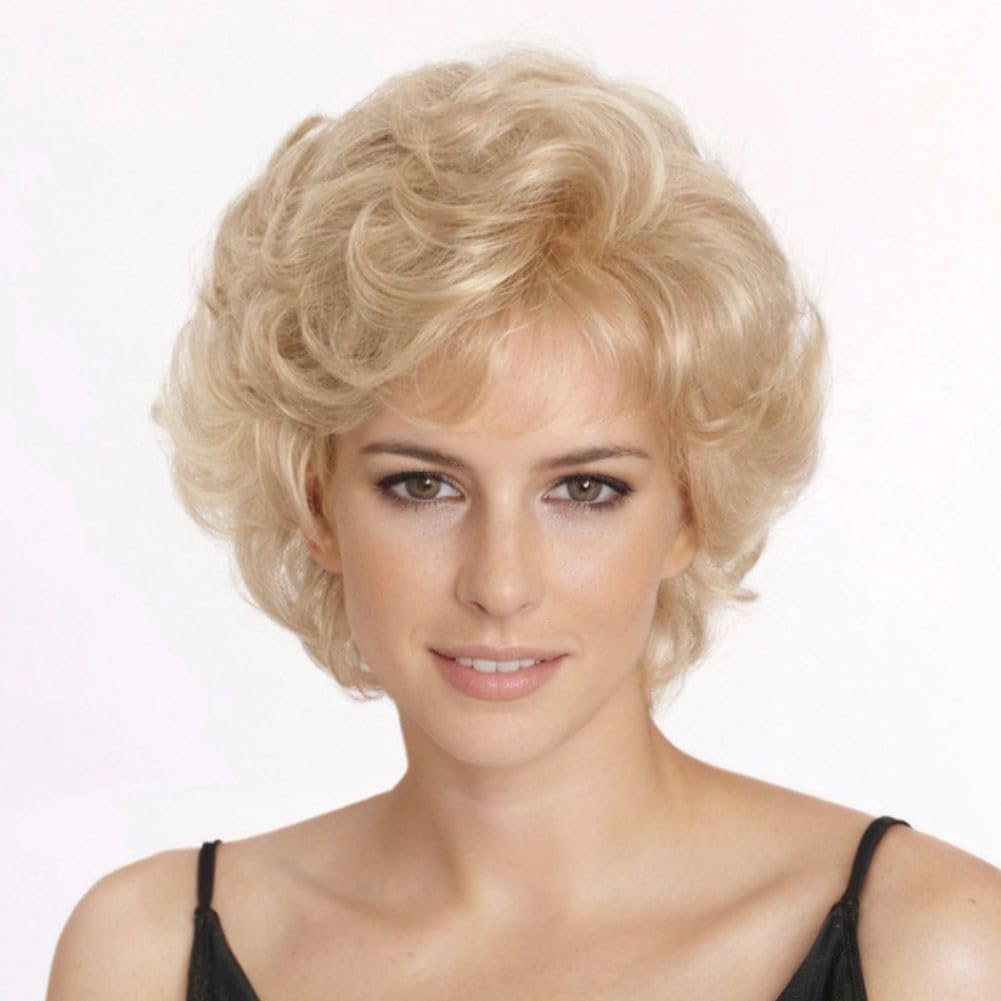 Dai Cloud Short Blonde Curly Wigs for Women Synthetic Natural Looking Daily Party Halloween Wig for White Women