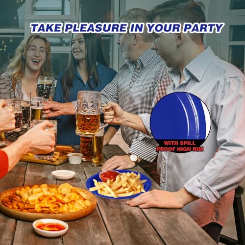 Image of Royal Blue Disposable Paper Plates, 9 Inch Dinner Plates, 50 Count Bulk | Colored and Sturdy Durable Party Plates, for Birthday, Halloween, Christmas, Baby & Bridal Showers, BBQ, Pizza & Sandwiches