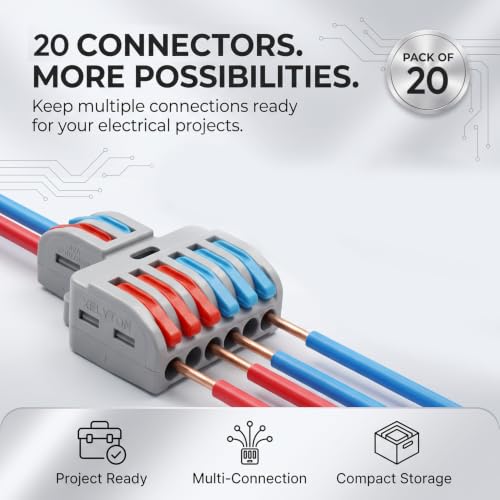 Image of XELYTON Wire Clip Connector, Universal Connection Terminals, Circuit Inline Splices Electric Connectors, Quick Connect & Freely Assemble Electrical Splicing Kit for Compact (2 in 6 Out, 20)