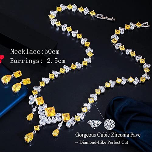 Joyería amarillo cúbico piedra gota boda collar cadena conjunto 3