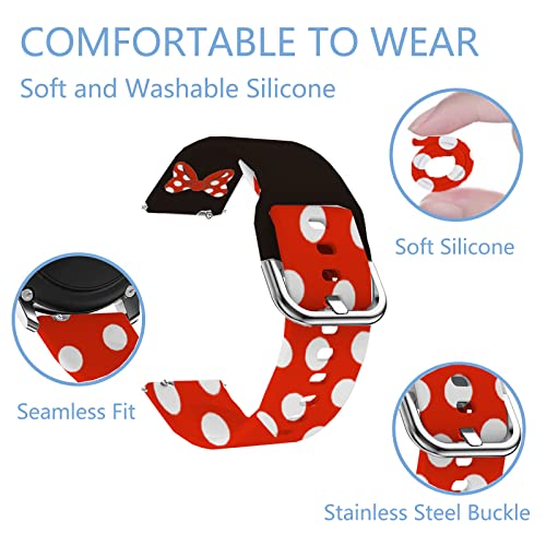 Watch Bands Compatible with Samsung Galaxy Watch 4 3 Classic Band 40mm 44mm 42mm 46mm Galaxy Active 2, Cartoon Mouse Bowknot Print Soft Silicone Wristband Replacement Samsung Galaxy Strap for Women