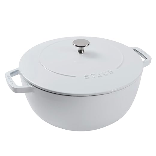 Staub Forno francês essencial de ferro fundido, forno holandês, 5 litros, serve 5-6, feito na França - branco