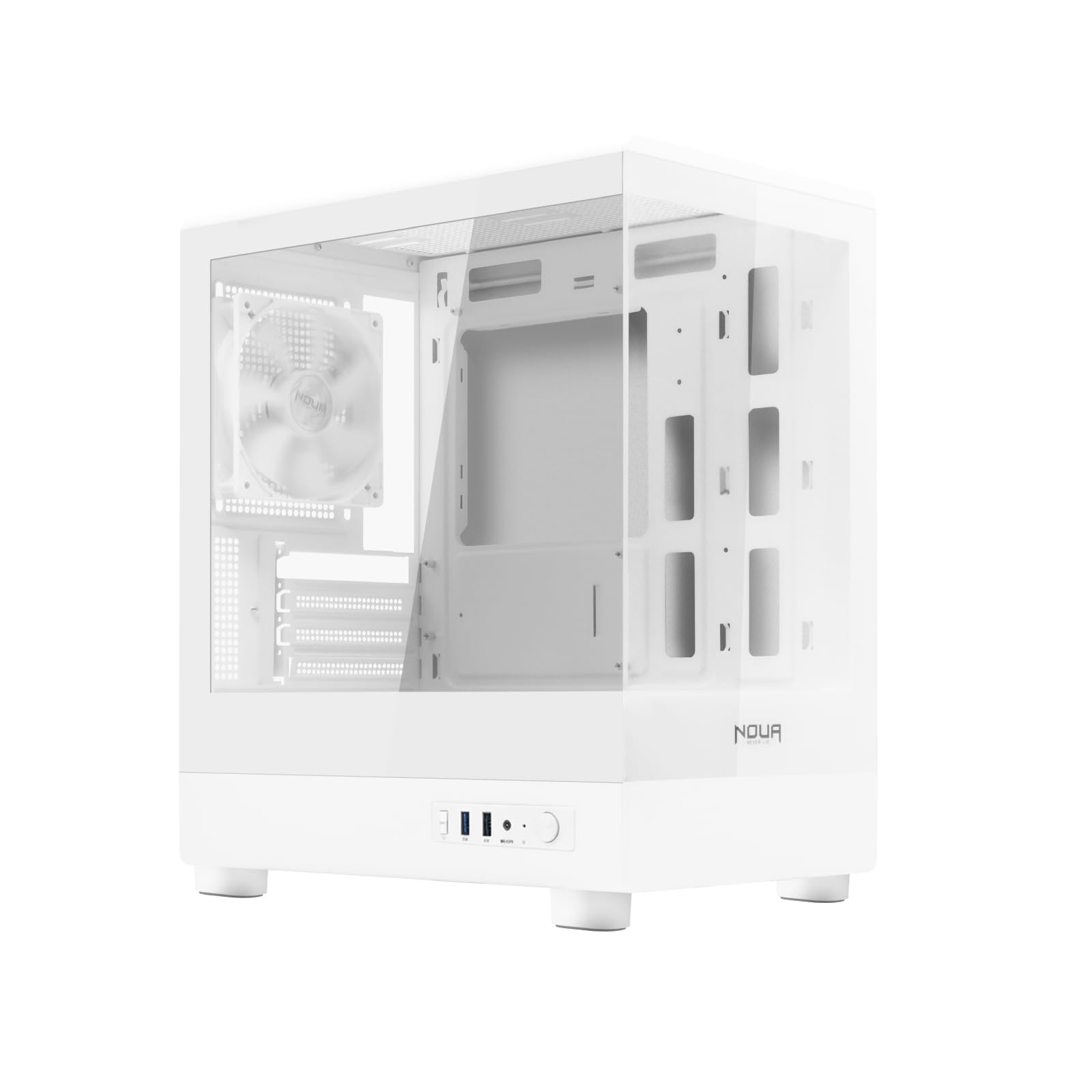 Noua Fobia LH200, obudowa PC do gier Micro-ATX, biały wentylator 120 mm, obudowa z mikro wieżą do komputera z podwójnym szkłem hartowanym, biała