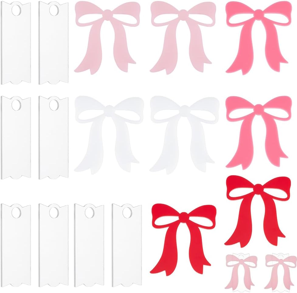 BENECREAT 16Pcs Acrylic Bowknot Tumbler Name Plate, Tumbler Topper Lid Decor Straw Toppers Accessories Custom Tumbler Name Tags for Straw Caps Decoration