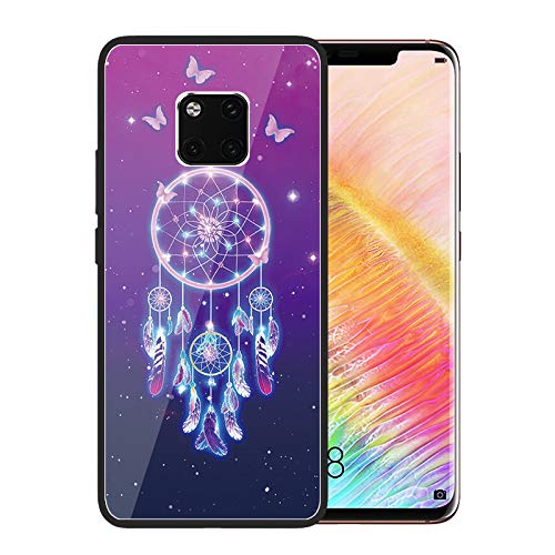 Urhause Tempered Glass Cover Compatible with Huawei Mate 20 Pro Case Glossy Mirror Case Ultra Thin Starry Sky Hard Cover Dreamcatcher Tempered Glass + Soft Silicone Skin Cover Anti-Scratch Cover
