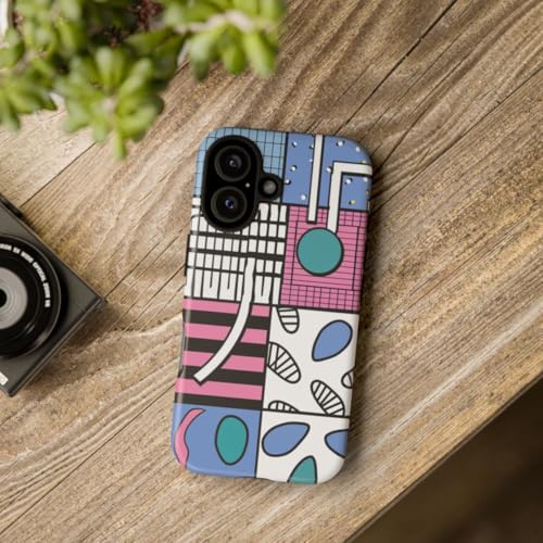 Coque iPhone 16 motif géométrique abstrait rose rigide mate