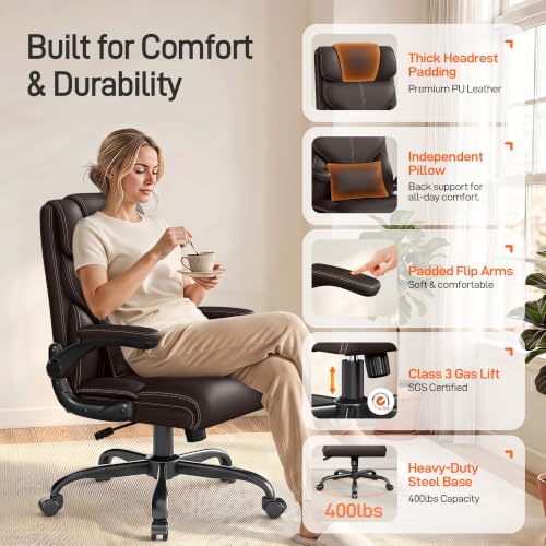 Image of Office Chair, Executive Mid-Back Computer Desk Chair with Flip-up Armrests