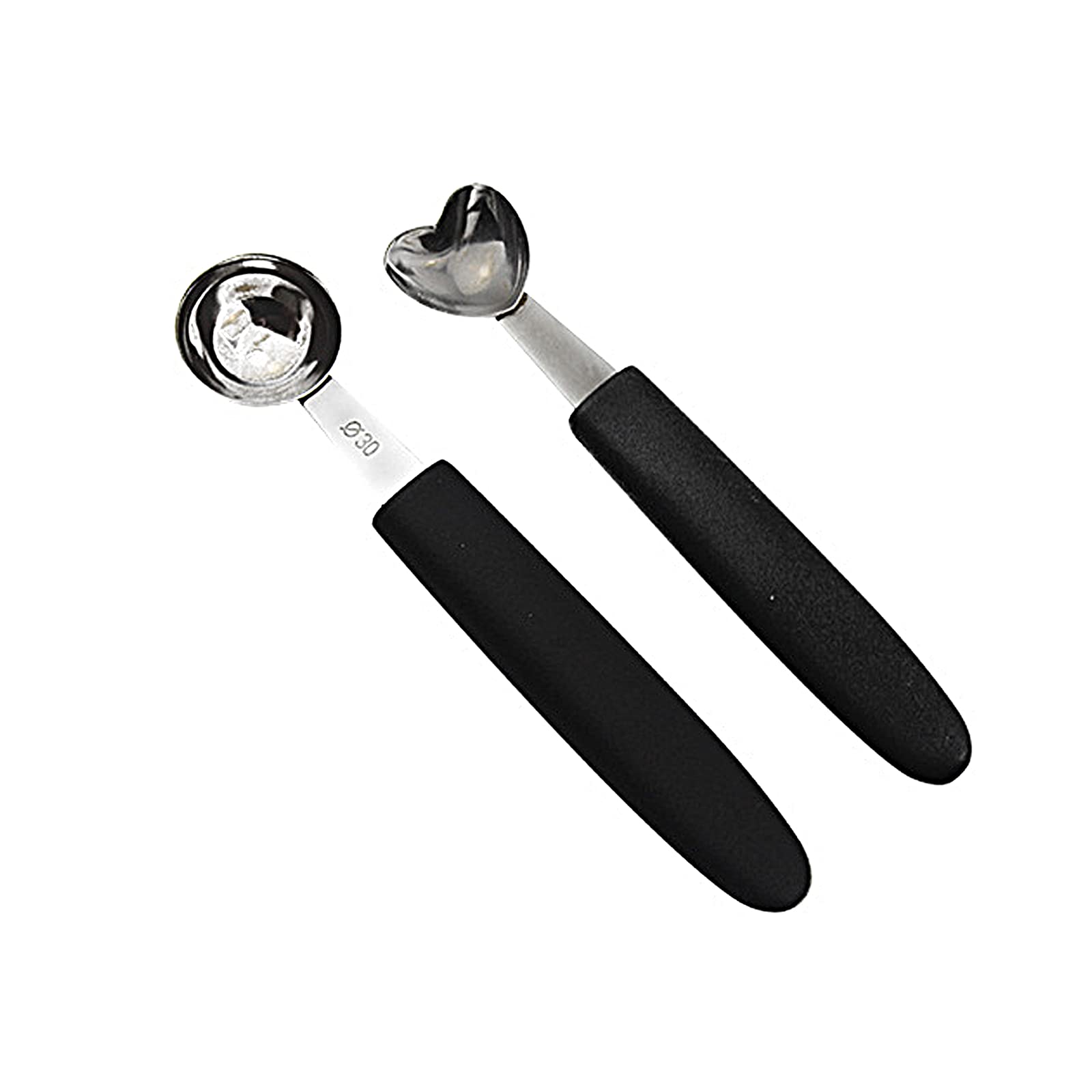 Set di 7 Palette per Scavino per Melone, Scavatrice per Scavino in Acciaio Inossidabile con Manico in Gomma Facile da Impugnare, Paletta per Gelato e Anguria, Gadget da Cucina per Tagliare la(Nero)