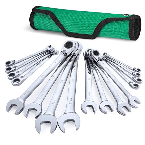 SK Reversible Ratcheting Wrench Set Combination Wrenches Metric 16-Piece