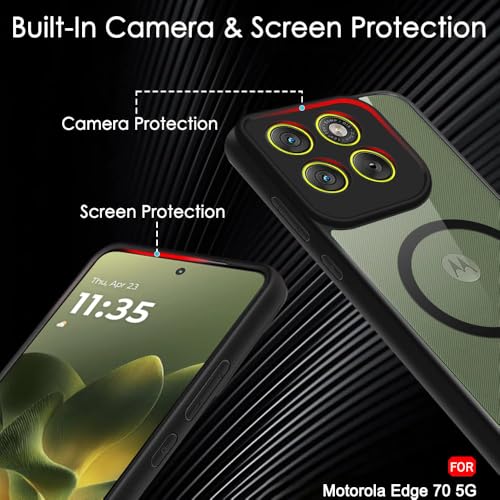 Image of TheGiftKart Hybrid Shockproof Back Cover Case for Motorola Moto Edge 70 5G | Hard Back Cover Case for Motorola Edge 70 5G (PC & TPU, MagSafe Compatible, Transparent Clear Back, Black Sides)