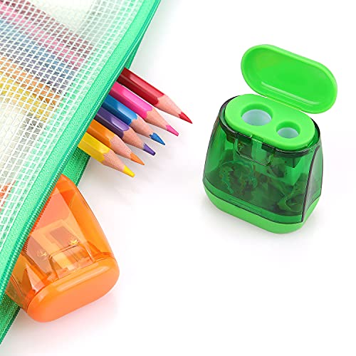4 Pack Double Holes Pencil Sharpener Manual Pencil Sharpeners With Lid Pencil Sharpeners For Kids Plastic Pencil Sharpeners For School Office Home(Blue, Green, Orange, Rose) #TOP5