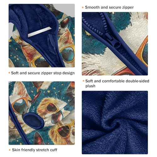 Cats Wearing Sunglasses Toddler Fleece Jacket Girl Boys Hooded Fleece Jacket Coat Warm Outwear Zip-up 3-10T3