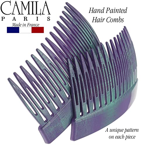 Camila Paris Cp2945 French Hair Side Comb, 3 Inch Small Blue, French Twist Hair Combs Decorative, Strong Hold Hair Clips For Women Bun Chignon Up-Do Styling Girls Hair Accessories, Made In France #TOP3