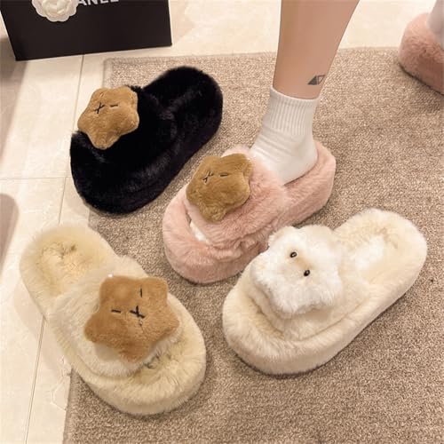 Epsion Fuzzy Slippers for Women Star Shape Comfy Open Toe Slip on Thick Sole House Shoes3
