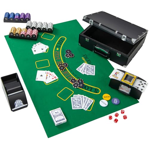 ECCELLENTE ESPERIENZA DI GIOCO: I tappeti da fiches da gioco accuratamente progettati creano un ambiente di gioco estremamente confortevole per godersi il divertimento del poker. L'aggiunta del dealer e del miscelatore aggiunge ulteriore professionalità e divertimento interattivo al gioco