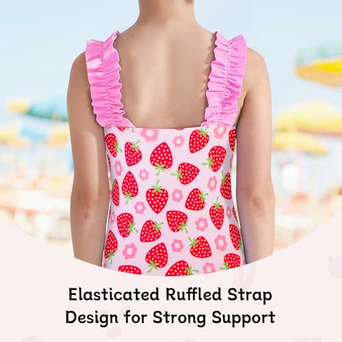 Image of XiaoMoSha Girls One Piece Swimsuit Ruffled Straps Bathing Suits Summer Swim Suit Quick Dry Beach Swimwear for Kids 3-10 Years