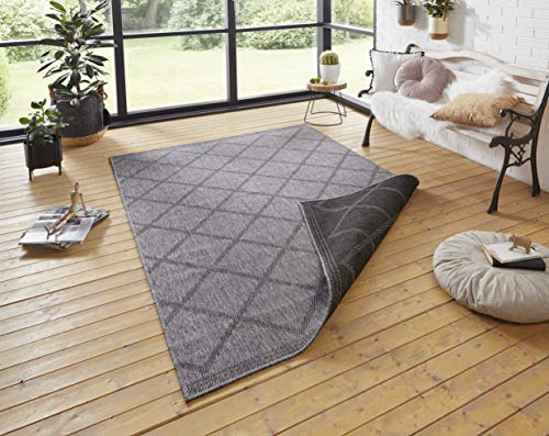 NORTHRUGS In- und Outdoor Teppich Corsica 160x230cm - Wendeteppich Wetterfest Modern Geometrisches Muster Läufer für Balkon Terrasse Garten Wintergarten Wohnzimmerteppich Wasserfest Schwarz Anthrazit