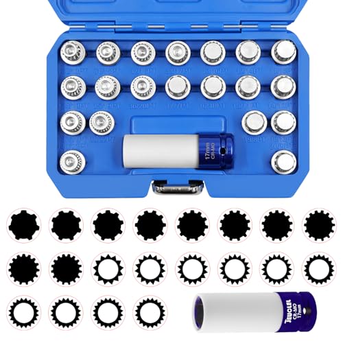 JEUCLEL 21PCS Wheel Locking Nut Key Kit Compatible with BMW, Wheel Lock Nut Socket Adapter Set, Anti-Theft Lug Nut Removal Tool, Anti-Theft Screw Remover