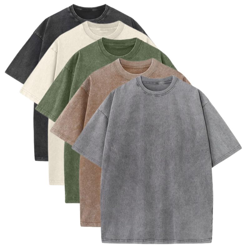 T-Shirts Pack:Unisex Cotton Crew T Shirts Bulk Short Sleeve Heavyweight Vintage Tees Mix Colors Clothes Basic Tops2