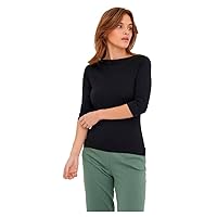VERO MODA Donna Maglietta Elasticizzato a Manica 3/4, Scollo a Barca
