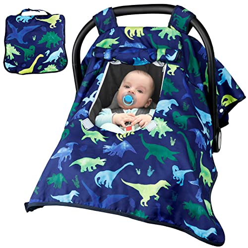 Carseat Cover Boy, Winter Baby Carseat Seat Cover, Carseat Canopy Cozy & Warm Cover with Peep Windows, Blue Dinosaur Stuff by TANOFAR - Used condition - US$18.42