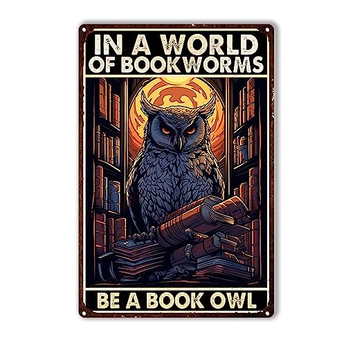 Divertente targa in metallo con scritta in inglese "In a world full of bookworms be a book dragon", decorazione artistica da parete in metallo, 20 x 30 cm