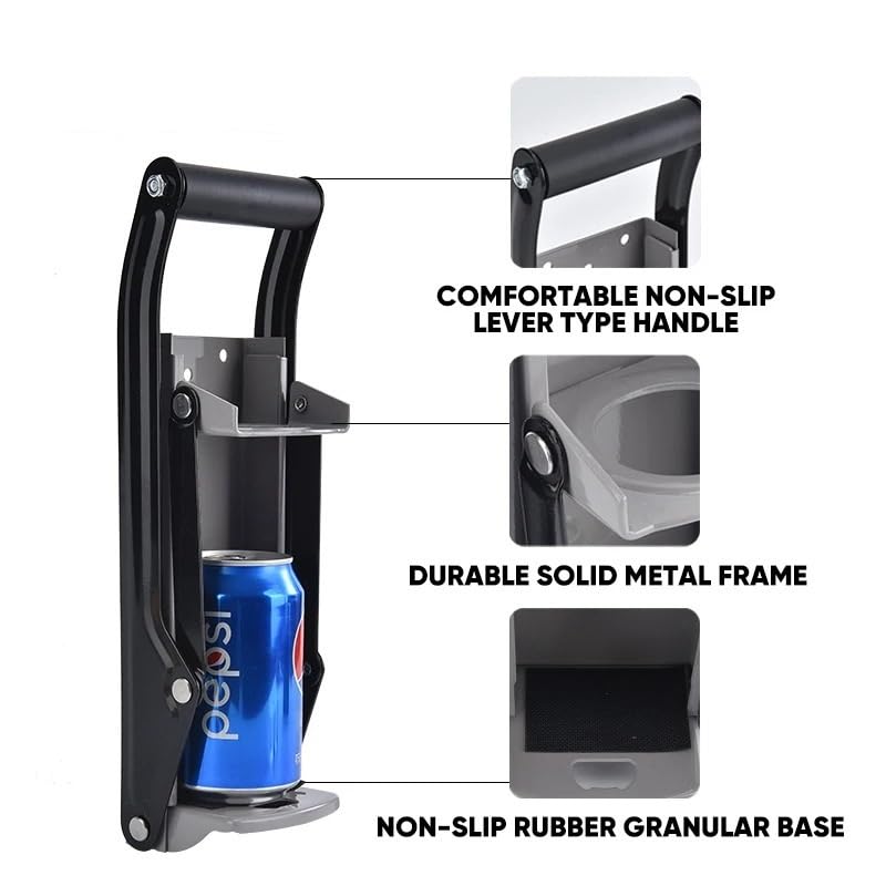 CG Wall-Mounted Metal Heavy Duty Can Crusher Eco-Friendly Kitchen Tool with Bottle Opener for Recycling 8/12/16oz Bottles