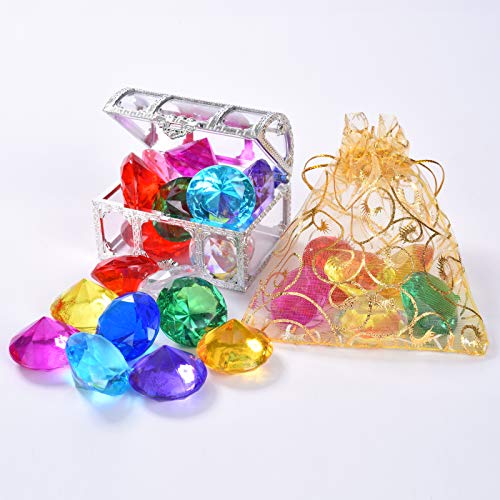 Jinhua Yiyan Diving Gem Pool Toy 9 Diamond Set with Treasure Pirate Box and Golden Mesh Bag Summer Swimming Gem Pirate Diving Toys (Silver White)